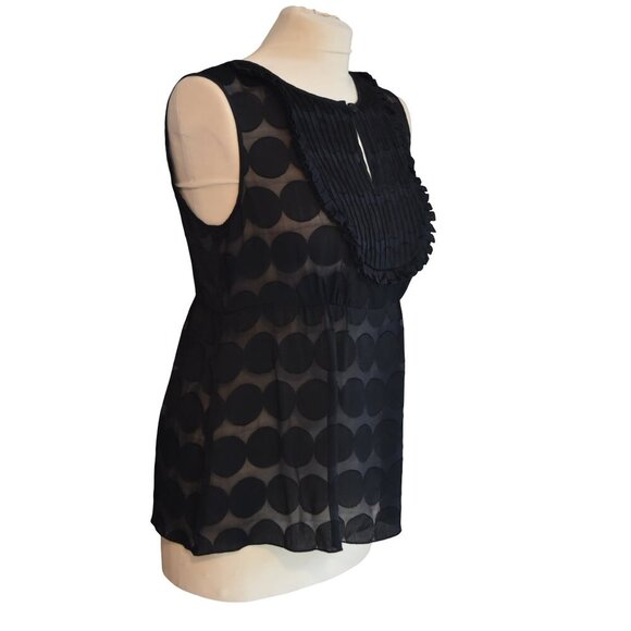J.Crew Silk Dot Sheer Blouse Size 4 Multi Media Ruffled Front Sleeveless - Picture 2 of 7